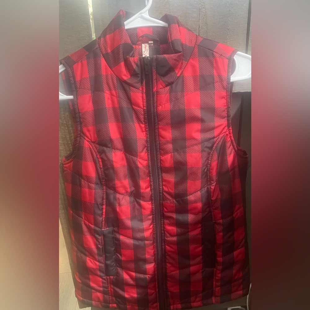 Small Red Camel buffalo plaid vest